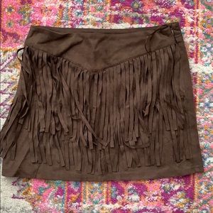 Suede Fringe Mini Skirt